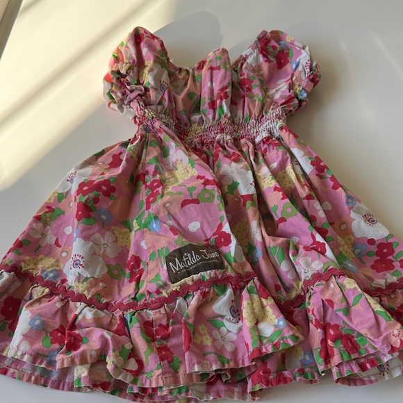 Toddler Floral Pink Dress with Ruffle Sleeves - Picture 3 of 6